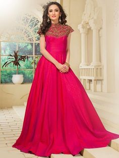 Silk indian gown, indian wedding gown, magenta gown, sangeet gown Sangeet Gown, Gown Indian Wedding, Magenta Gown, One Piece Dress Long, Indian Gown, Gown Indian, Indian Wedding Gowns, Wedding Dresses Indian, Designer Anarkali Dresses