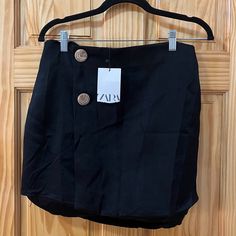 Brand New Zara Black Mini Skirt With Buttons Tags Still On Size L *Bottom Hem Folds Down Sometimes, You May Want To Add A Few Stitches But Also Can Be Worn As Is Casual Black Skort By Zara, Zara Black Casual Skort, Zara Casual Black Skort, Zara Black Mini Skirt For Summer, Zara Black Mini Skirt For Day Out, Zara Black Skort For Work, Skirt With Buttons, Zara Skirts, Black Mini Skirt