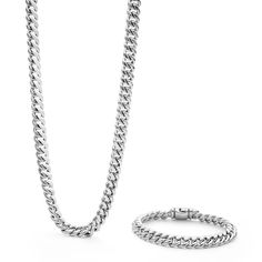 A LAGOS exclusive. Set of two sterling silver curb chain pieces that can be paired perfectly together or worn on their own. Formal Silver Cuban Link Bracelet, Elegant Cuban Link Silver Chain Bracelet, Elegant Silver Cuban Link Bracelet, Formal Silver Cuban Link Bracelet With Curb Chain, Elegant Cuban Link Necklace In Stainless Steel, White Gold Cuban Link Necklace With Box Chain, White Gold Cuban Link Necklace In Sterling Silver, Formal Silver Chain Cuban Link Necklace, Luxury Sterling Silver Curb Chain Necklace