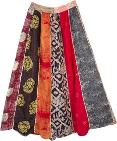 This is a vertical patchwork skirt in accordion pleats that start out smaller at the waist and get larger towards the hem - a design that is known to make you look taller.  It has an elastic waist with a drawstring to allow for flexibility and a comfortable fit. #tlb #Patchwork #Printed #bohemianfashion #Doripatchworkskirt #HippiePatchworkSkirt #RecycledPatchworkSkirt Multicolor Patchwork Tiered Skirt Bottoms, Multicolor Patchwork Skirt, Relaxed Multicolor Patchwork Skirt, Relaxed Tiered Patchwork Skirt, Multicolor Patchwork Flowy Skirt, Multicolor Pleated Flared Skirt, Relaxed Patchwork Skirted Bottoms, Multicolor Patchwork Flared Skirt, Cotton Skirted Bottoms With Patchwork