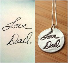 Custom Handwriting or Artwork Necklace from by TagYoureItJewelry. I'd love to have my dad's handwriting on a necklace like this. The Bling Ring, Signature Necklace, Beating Heart, Diy Schmuck, Girls Best Friend, Cool Ideas, Good Ideas, Fine Silver, Just For Me