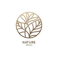 the logo for nature design is made with gold foil and has a leafy pattern on it