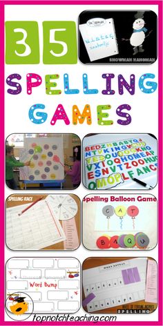 the cover of 35 spelling games for kids to practice spelling and writing with their own hands