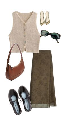 Thrift Fashion Aesthetic, Earthy Chic Outfits, Thrift Inspo Outfits, Hot Weather Office Outfits, Thrift Style Outfits, Hot Weather Fall Outfits, Summer Color Palette Outfits, Sage Green Outfit, Summer To Fall Outfits