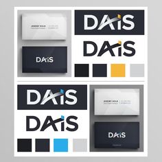 some type of business cards with different colors and font on the front, back and sides