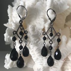 Black Faceted Onyx Stones Set In Black Rhodium Plated Sterling Silver Dangle From A Lever Back Style Earring. Super Comfy And Lightweight. Beautiful Shiny Stones. Earrings Are New But Not Tagged. 100 % Genuine Stones And Sterling. Elegant Teardrop Black Bead Jewelry, Elegant Teardrop Black Beaded Jewelry, Black Teardrop Jewelry Making Supplies, Black Dangle Teardrop Earrings For Party, Black Drop Teardrop Earrings For Party, Black Teardrop Drop Earrings For Party, Black Teardrop Earrings For Party, Black Pierced Crystal Earrings For Party, Evening Black Bead Drop Earrings