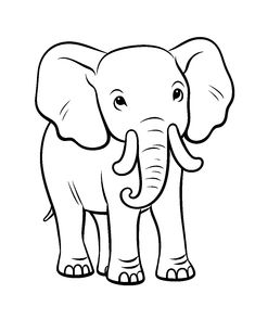 an elephant with tusks standing in front of a white background and black outline