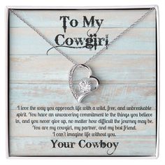 From Your Cowboy is the perfect gift for the cowgirl in your life. Our unique selection of handcrafted items are made from quality materials and come to you ready to enjoy. With custom embroidery and beautiful leather detailing, these gifts make the perfect statement for your special someone. The dazzling Forever Love Necklace is sure to make her heart melt! This necklace features a stunning 6.5mm CZ crystal surrounded by a polished heart pendant embellished with smaller crystals to add extra sparkle and shine. Beautifully crafted with either a white gold or yellow gold finish, be sure to give her a classic gift she can enjoy everyday. 14k white gold finish or 18k yellow gold finish 6.5mm round cut cubic zirconia stone Pendant dimensions: 0.8" (2.2cm) height / 0.7" (1.8cm) width Adjustable 90s Outfits, Cowgirl Wedding, Cowgirl Gifts, Crush Advice, Leather Detailing, Heart Melting, Best Friend Birthday, Fancy Jewelry, Forever Love