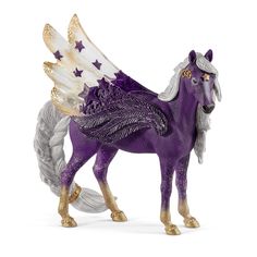 a figurine of a purple horse with white wings