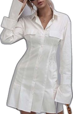 White Fitted Button-up Dress, White Button-up Mini Dress, Fitted White Shirt Dress With Button Closure, White Fitted Shirt Dress With Button Closure, Chic Fitted Button-up Shirt Dress, Fitted Button-up Mini Dress With Buttons, White Mini Length Shirt Dress With Buttons, White Mini Shirt Dress With Buttons, White Shirt Dress With Buttons, Mini Length