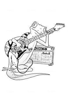 a drawing of a man playing an electric guitar