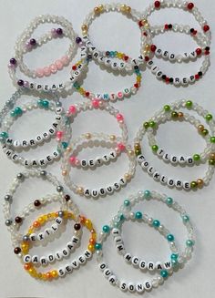 #Frendship_Bracelets #Bracelets_Designs #Song_Titles #Cute_Friendship_Bracelets Taylor Swift Bracelets, Swift Bracelets, Cute Friendship Bracelets, Taylor Swift Tour Outfits, Bracelet Quotes, Friendship Bracelets With Beads, Friendship Bracelets Designs, Bracelets Design, Clay Bracelet