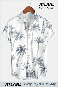 Perfect for summer activities such as vacation, leisure, sun beach, travel, concerts, streetwear, music festivals (Coachella/EDC/Bonnaroo/ACL) and themed parties. They are designed to keep you cool, comfy and chic in warm weather. Casual White Hawaiian Shirt With Palm Tree Print, White Hawaiian Shirt, Printed Hawaiian T-shirt For Beach Season, White Hawaiian T-shirt With Sublimation Print, Vacation-ready Hawaiian Shirt With Graphic Print, Cheap Relaxed Fit T-shirt With Palm Tree Print, Button-up Hawaiian Shirt With Palm Tree Print For Beach, Mens Hawaiian Shirts, Beach Shirts