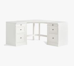 a white corner desk with drawers on top