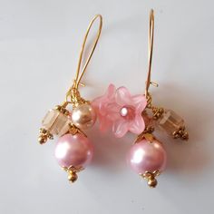 Lucite Flower Jewelry, Crystals Pink, Pearl Cluster Earrings, Layered Beaded Necklaces, Lucite Jewelry, Jewelry Swarovski, Pearl Cluster