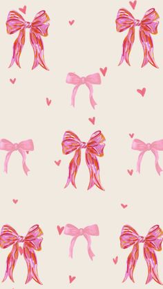 pink bows and hearts on a white background for valentine's day wallpapers