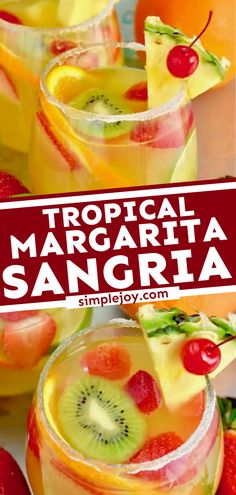 Tropical Margarita Sangria Recipe Margarita Sangria Recipe, Tequila Sangria Recipes, Luau Drinks Alcoholic, Hawaiian Sangria, Tequila Punch Recipes, Easy Tequila Drinks Simple, Sangria With Rum, Summer Margarita Recipes, Tropical Margarita Recipe