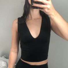 New Without Tag, Never Worn. Perfect Condition Trendy Black V-neck Top For Summer, Stretch V-neck Crop Top For Night Out, Black Stretch V-neck Crop Top, Black V-neck Crop Top For Spring, Fitted V-neck Crop Top For Date Night, Chic Black V-neck Crop Top, Casual V-neck Tank Top For Date Night, Zara Stretch Crop Top For Night Out, V-neck Stretch Crop Top For Night Out