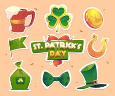 st patrick's day stickers with shamrocks, hats, and other items