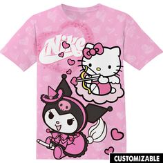 a pink hello kitty t - shirt with hearts on it