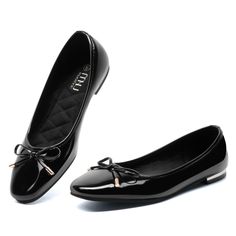 PRICES MAY VARY. 【Chic Elegance with Bow】Elevate your style with our women's ballet flats featuring a sophisticated bow detail on the square toe. The charming bow adds a touch of chic and enhances the overall aesthetic of these flats. 【Square Toe】Enjoy the perfect blend of fashion and comfort with our square toe design. The spacious square toe provides ample room for your toes, ensuring a comfortable fit throughout the day, whether you're at work, a special event, or just out and about. 【Dressy Black Square Toe Ballet Flats For Formal Occasions, Elegant Black Ballet Flats With Bow, Dressy Flats Shoes, Black Slip-on Ballet Flats With Bow, Black Ballet Flats For Evening, Medium Width, Luxury Black Leather-lined Ballet Flats, Bow Flats, Womens Ballet Flats, Mary Jane Flats