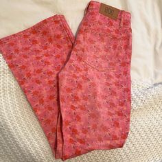 Urban Outfitters Pink Floral Flares. Size 27 Italy Clothes, Hippie Pants, Bdg Jeans, Italy Outfits, Floral Jeans, Fun Pants, High Waisted Flares, Dream Style, Pink Jeans