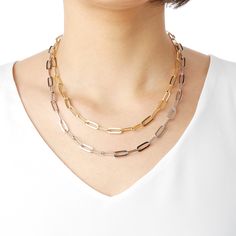 This Sterling Silver Paperclip Link Necklace is the necklace of the season, can be worn casual or dressy. Layer it with other necklaces or wear both the sterling and 18K yellow gold-plate. Looks great with enhancers too! You might also want to consider layering this with our petite paperclip link necklace. Approx. weight 12.8 grams Choice of Sterling Rhodium plated or 18K yellow gold-plated Made in Italy 925 Sterling Lobster Clasp Nickel-Free Shipping and Handling Included Paperclip Necklace, Italian Jewelry, Link Necklace, Paper Clip, Rhodium Plated, Lobster Clasp, Metallic Silver, Layering, Gold Plate