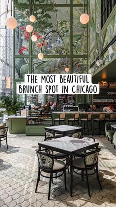 the most beautiful brunch spot in chicago, with text overlaying it