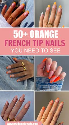 50+ Perfect Orange Tip Nail Designs That Are Really Trendy; orange nails summer! This includes orange nails, orange nails acrylic, orange nails summer, orange nail designs, french tip nails, french tip nails orange, french tip ideas & more! This also includes orange nail art, orange nail ideas, orange nail designs, french tip with design, orange nails almond, orange nails square, bright nails, summer nails, french tip acrylic nails, french tip nail designs & more! #orangenails #frenchtipnails Red Tip Nails, Summer French Nails, Coral Nails With Design