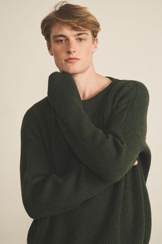 Meet Edward, the 100% ethical cashmere jumper which will bring a new definition to ‘basic’. The perfection of its round neck as well as its English rib and oversized cut give it a sophisticated, elegant yet understated look. Did we mention it is unisex? It will soon become one of your closet essentials; enhance it with a shirt collar, a necklace or a scarf. Charlotte’s fashion tip: ‘I love this design for the rib knitted work that adds a new depth to the cashmere. The oversized cut of the Edward Edward Green, Prestigious Textiles, Blue Cherry, Stole Scarf, Sleeveless Cardigan, Cashmere Jumper, Closet Essentials, Green Forest, Blue Khakis