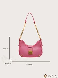 BirdinBag - Stylish Womens Single Shoulder Chain Bag in Solid Color Chic Shoulder Bag With Chain Strap For Errands, Chic Pink Shoulder Bag With Chain Detail, Chic Pink Shoulder Bag With Chain, Trendy Rectangular Hobo Bag With Metal Hardware, Everyday Pink Shoulder Bag With Chain Strap, Everyday Bags With Gold-tone Chain Link Hardware, Everyday Bags With Gold-tone Hardware And Chain Link Shape, Square Shoulder Bag With Gold Chain For Everyday Use, Everyday Chain Link Bags With Gold-tone Hardware