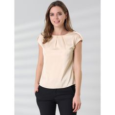 This blouse offers perfect office wear for warm weather. Cut to a fitted shape with the cap-sleeve design, just providing elegant details for the blouse. This blouse would be equally styled well with A-line skirts or skinny jeans with high heels. Designed in a fluid, flowing silky fabric that drapes beautifully around the body. Cap sleeves add some flare to your everyday look. Jeans With High Heels, Office Blouse, Basic Blouses, Perfect Office, Cap Sleeve Top, Satin Blouses, Women's Blouses, Satin Shirt, Elegant Shirt