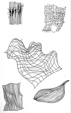 some lines are drawn in the shape of waves and shapes that appear to be made out of paper