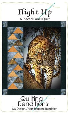 the front cover of quilting renditions featuring an image of a leopard on a tree branch