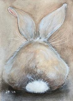 a pastel drawing of a bunny's head with white fur on the back