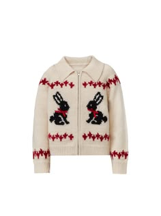 ❤︎ American Retro Preppy Rabbit Knit Cardigan❤︎ Embroidery Winter, Winter Knitwear, Clothes Items, Retro Preppy, Zip Cardigan, Style Inspiration Winter, Cute Embroidery, Little Outfits, White Cardigan