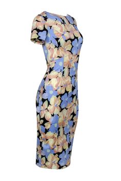 Get a soft lux pastel floral look with this fitted sheath dress by Suno. A classic sheath dress with a sexy midi length and a sweet soft pastel print in a lux silk fabric. Add this beauty to your wardrobe and wear for work and play. Style for work with a nude pointed pump and cropped blazer or for bunch with a strappy heel and designer mini baguette. Size 4 95% Silk, 5% Elastane Exposed back zipper Unlined Fitted sheath silhouette Round neckline Short sleeve Midi length Pastel floral print Bust Stretch Sheath Midi Dress With Lining, Fitted Midi Length Lined Bodycon Dress, Fitted Midi-length Lined Bodycon Dress, Fitted Sheath Midi Dress Lined, Fitted Midi Bodycon Dress Lined, Spring Midi-length Lined Bodycon Dress, Fitted Floral Print Midi Dress, Summer Knee-length Bodycon Dress With Fitted Bodice, Summer Mid-length Fitted Bodycon Dress