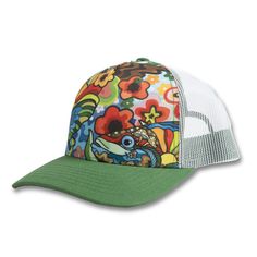 MID PROFILE FIT SPECS: 53% Polyester 47% Cotton Adjustable snapback closure One Size Fits All Mesh back Plastic snap Hard buckram Adjustable Flat Bill Sun Hat For Spring, Multicolor Snapback Hat With Flat Brim For Spring, Green Trucker Hat For Spring Outdoor, Multicolor Flat Brim Snapback Hat For Spring, Spring Outdoor Snapback Hat With Curved Bill, Green Spring Baseball Cap With Flat Bill, Outdoor Spring Snapback Hat With Curved Bill, Curved Bill Snapback Hat For Spring Outdoor, Fun Summer Baseball Cap With Flat Bill