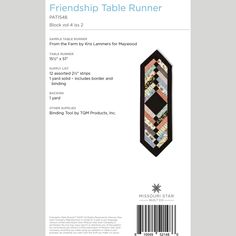 the back cover of a book with an image of a quilted table runner on it