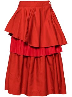 red silk/cotton tulle overlay fully ruffled mid-length Ruffled Skirt, Red Silk, Cotton Silk, Mid Length, Pleated Skirt, Womens Bottoms, Top Brands, Silk, Luxury Fashion