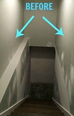 the stairs are painted white with blue arrows pointing up