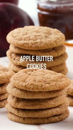 cookies stacked on top of each other with the words apple butter cookies in front of them