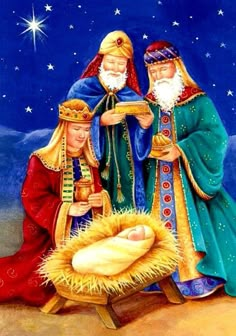 three wise men and a baby jesus in the manger