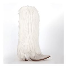 Unleash your "Bad and Boujee" style with the Snuggles leather boot. This 18-inch showstopper will have you cozy and stylish this season. The suede leather vamp is beautifully accented with a fluffy faux fur shaft, creating a luxurious and eye-catching contrast. With a 2 1/2-inch heel and a sleek snip toe, these boots are not just a statement piece; they're a fashion essential for those who dare to stand out. White Knee-high Boots With Round Toe For Winter, White Western Knee-high Boots For Fall, White Boots With Faux Fur Lining For Fall, White Faux Fur Lined Boots For Fall, White Leather Knee-high Boots For Winter, White Faux Fur Boots With Round Toe, White Boots With Faux Fur Lining, White Leather Winter Boots, White Leather Heeled Boots For Winter