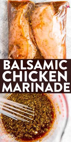 balsamic chicken marinade in a bag with a fork