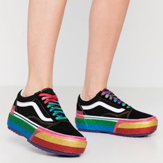 Vans Old Skool Stacked Platform Sneaker | Nordstrom Vans Takes The Old Skool Sneaker To Another Level Of Cool By Stacking It Up On A Chunky Platform And Waffle-Tread Sole.Lace-Up Style Textile Upper/Textile And Leather Lining/Rubber Sole Imported Women's Shoes Item #5992200 Trendy Multicolor Glitter Sneakers, Casual Multicolor Glitter Sneakers, Multicolor Sneakers For Spring Party, Casual Platform Sneakers For Party, Multicolor Casual Party Sneakers, Casual Multicolor Party Sneakers, Glitter Sneakers For Spring Streetwear, Spring Glitter Sneakers For Streetwear, Multicolor Low-top Party Sneakers