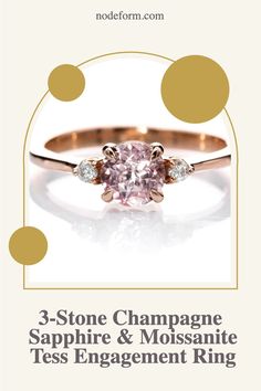 an engagement ring with three stone champagne sapphire and moissante tees engagement ring