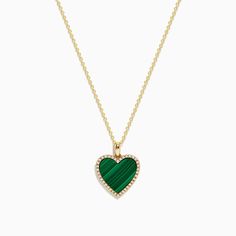 Effy 14K Yellow Gold Malachite and Diamond Heart Pendant Luxury Green Heart Pendant Jewelry, Green 14k Gold Heart Jewelry, Green Heart-shaped 14k Gold Jewelry, Gem Diamonds, Heart Pendant Diamond, Colored Gems, Diamond Shop, Pendant Rings, Precious Gems