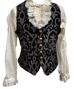 2 pcs Steampunk Victorian Gothic Period Costume  Pirate Shirt and regal Waistcoat Vest Vampire Mens Renaissance  42 "chest  1. This is a vintage design tapestry  waistcoat Vest. Fully lined and well presented Fits upto a 42 chest fitted  2. Off white cotton Pirate Gothic Shirt with Ruffled front and cuff. oversized. Thanks for looking Steampunk Shirts For Men, Vampire Aesthetic Men Clothes, Vampire Fits Men, Victorian Mens Fashion Gothic, 1800s Gothic Fashion, Victorian Era Mens Fashion, Vampire Clothes Men, Victorian Mens Fashion Aesthetic