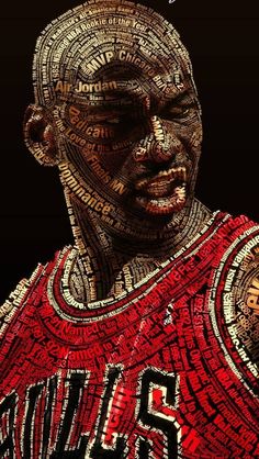 an image of a basketball player with words all over his body and face on it